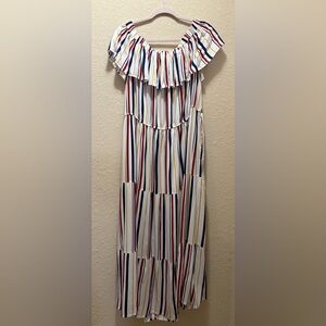 NWOT, Kaktus Multi-Colored Striped Midi Off The Shoulder Dress, Size XXL